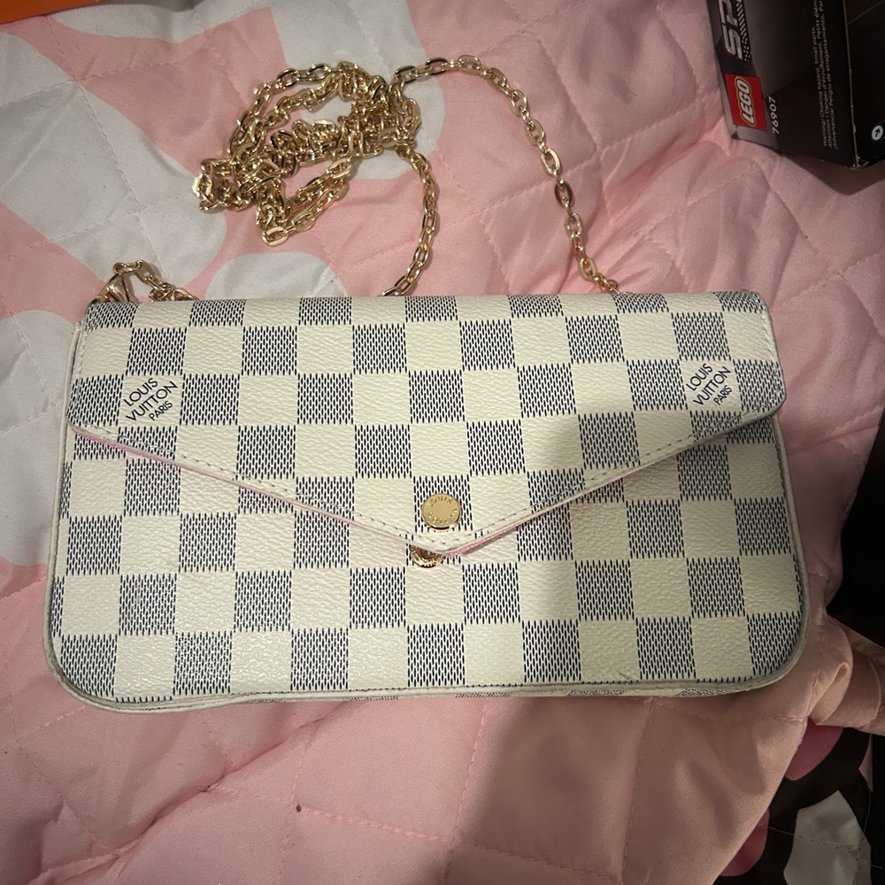 Louis Vuitton Checkered Clutch with Gold Chain
